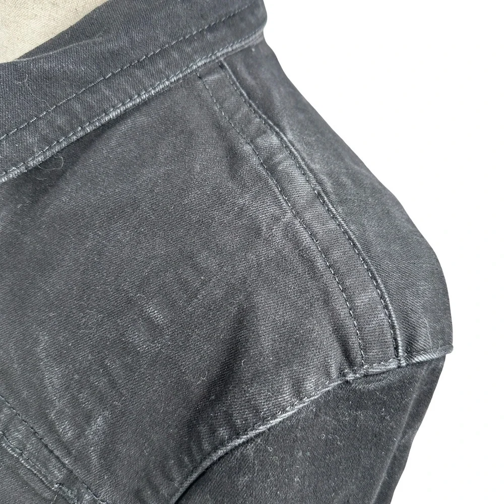 True Religion Mens‎ Black Denim Trucker Jacket Western Button Faded Black L
